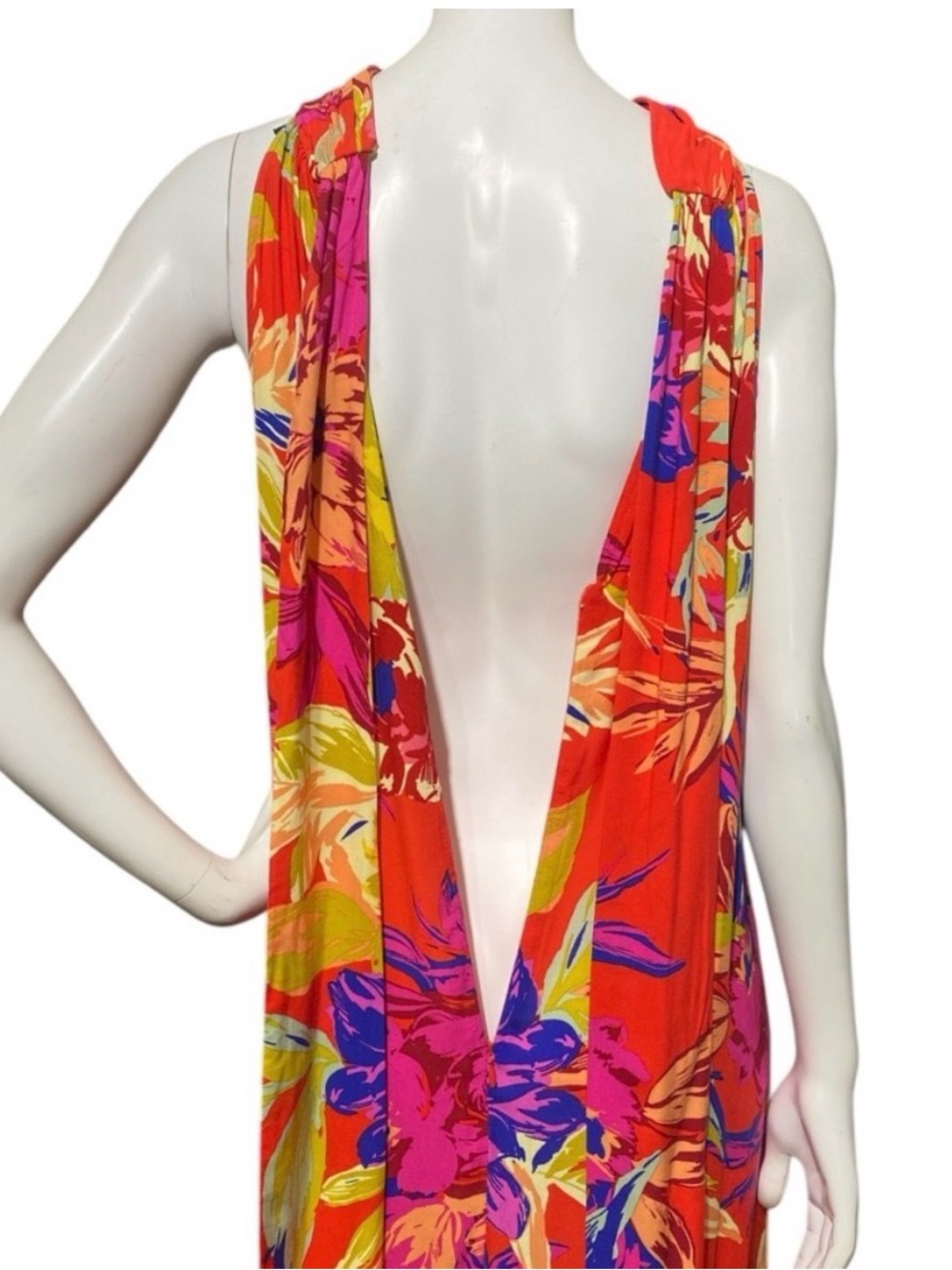 MSK Floral Printed Tiered Halter Neck Maxi Dress Orange Pink Sleeveless Sz Large - Picture 10 of 15